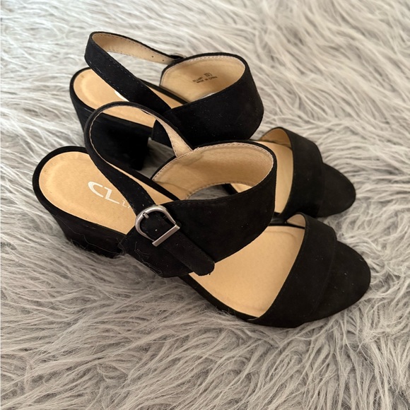 CL by Laundry Black Block Heeled Heels Round Toe Double‎ Strap Women’s 7 - Picture 1 of 5